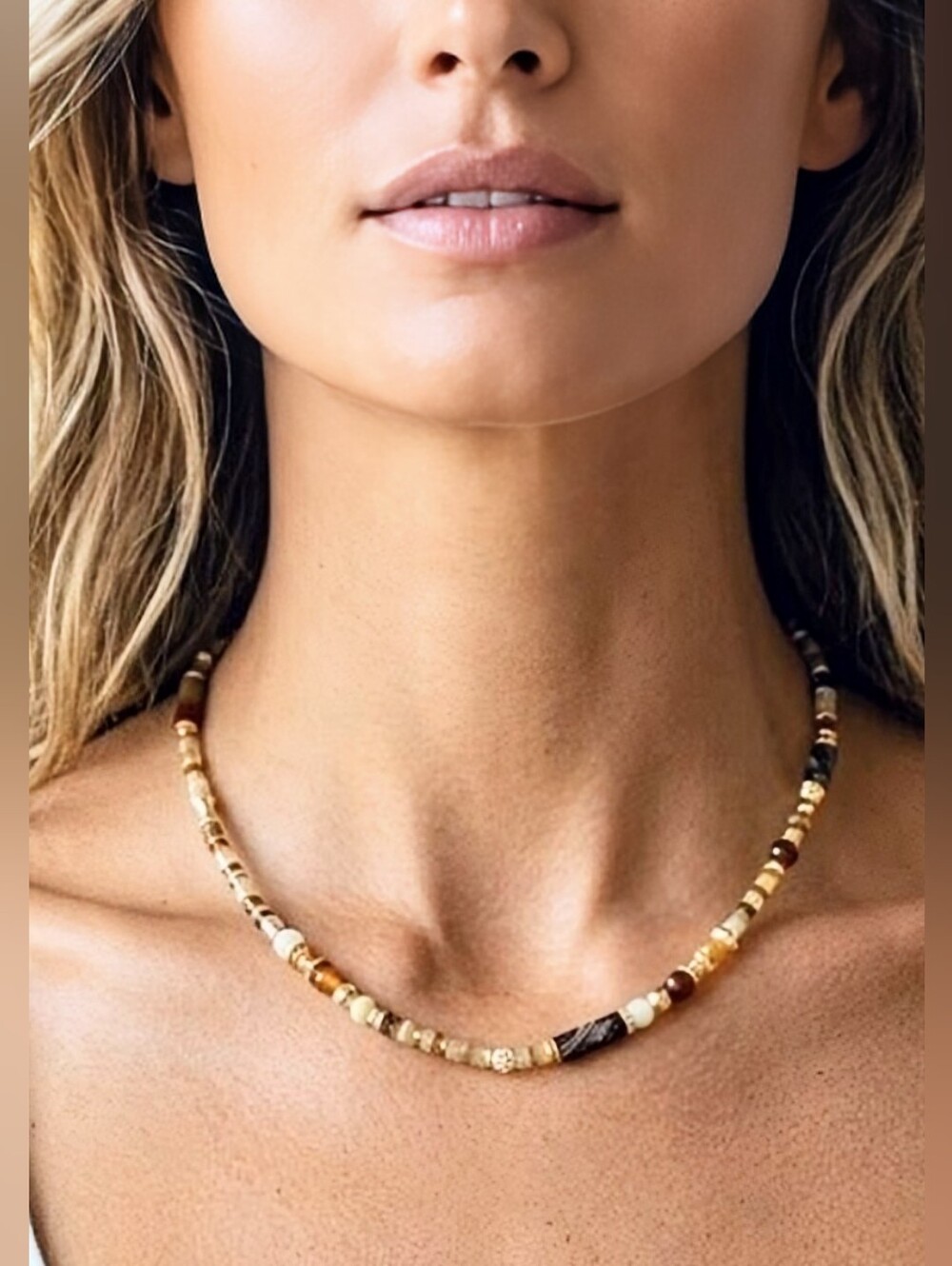 Ancient Jade Yellow And Dark Stones In 18k Gold Plated Necklace Or Choker